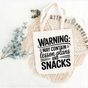 Custom Natural Canvas Teacher Tote May Contain Lesson Plans And Snacks